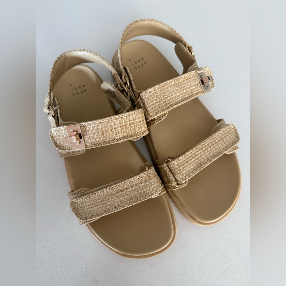 NWOT - Tan Woven Strappy Sandals by a new day